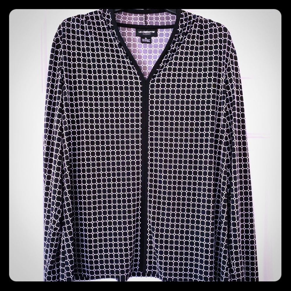 Liz Claiborne Career B&W Geometric Blouse XL